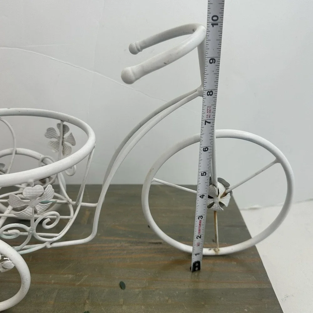 Vintage Metal Tricycle Planter Plant Stand Shabby Chic Rustic White Holds 6